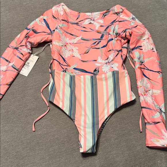 Maaji Other - Maaji Coral Floral & Stripe Long-Sleeve One-Piece Swimsuit